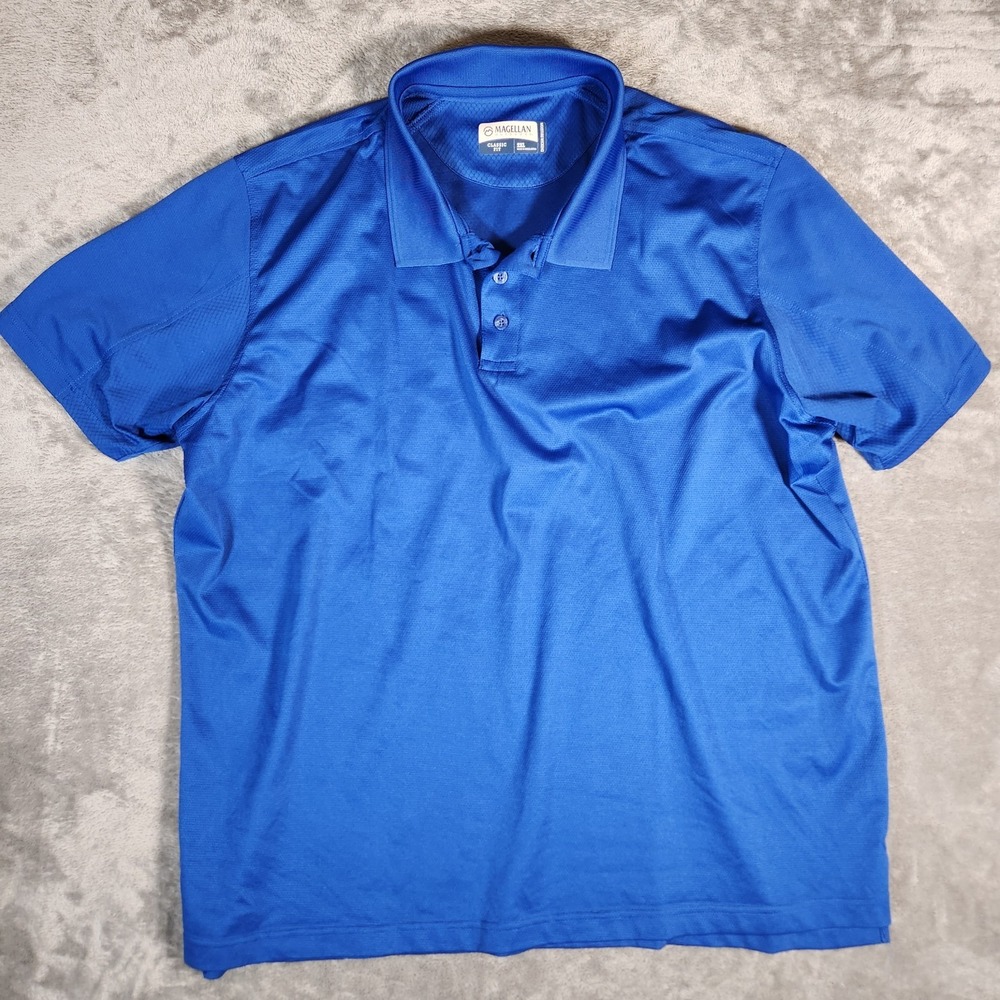 Magellan Polo Men's 2XL Blue Adult Short Sleeve 3‎ Button Classic Fit Active
